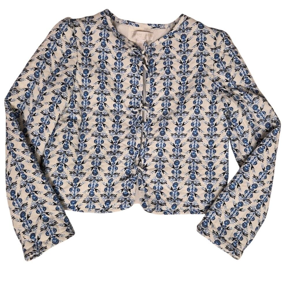 Caroline Constas Structured Ladylike Floral Quilted Linen Blend Jacket - Picture 2 of 5